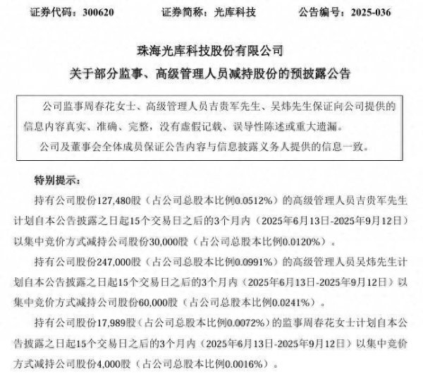 外盘配资公司 光库科技3名高管因资金需求拟减持合计不超9.4万股，近期股价震荡回升